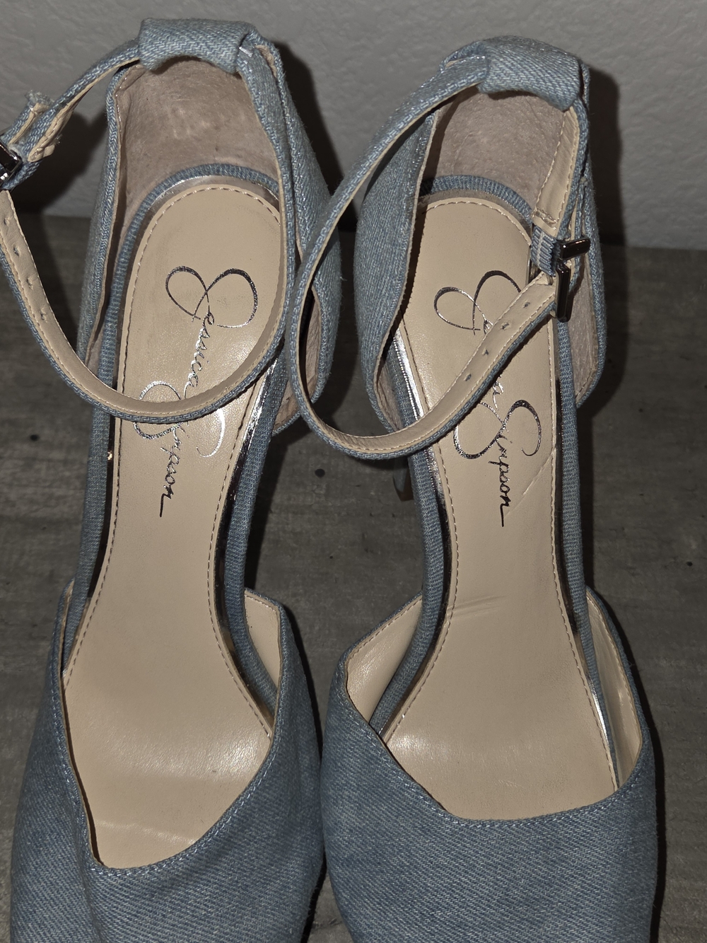 Jessica Simpson Light Blue Denim Platform Heels with Ankle Strap - Picture 5 of 7